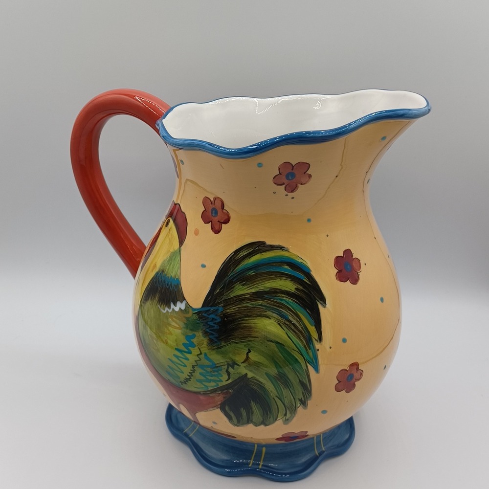 Certified International Pitcher Susan Winget Rooster Yellow Excellent Ceramic - Picture 3 of 14